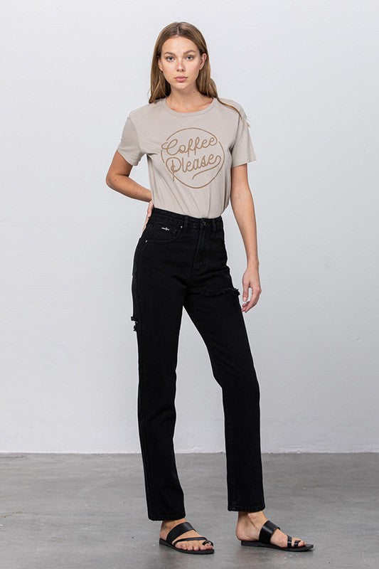 JADON RIPPED MOM JEANS BLACK by Insane Gene | Fleurcouture