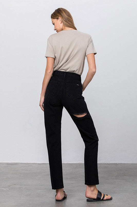 JADON RIPPED MOM JEANS BLACK by Insane Gene | Fleurcouture