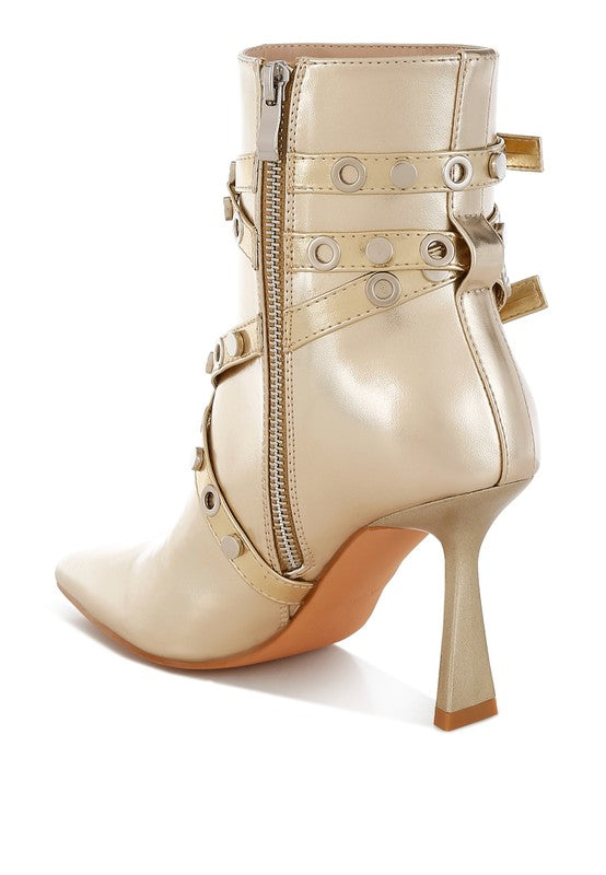 Jaunts Eyelets &amp; Studs Harness Ankle Boots Gold by Rag Company | Fleurcouture