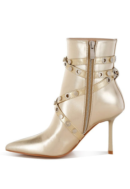 Jaunts Eyelets &amp; Studs Harness Ankle Boots Gold by Rag Company | Fleurcouture