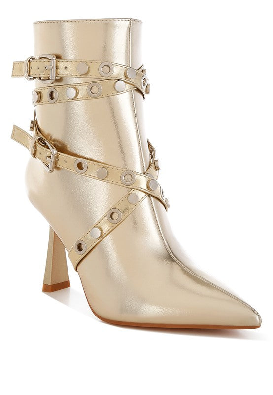 Jaunts Eyelets &amp; Studs Harness Ankle Boots Gold US-5 / UK-3 / EU-36 by Rag Company | Fleurcouture