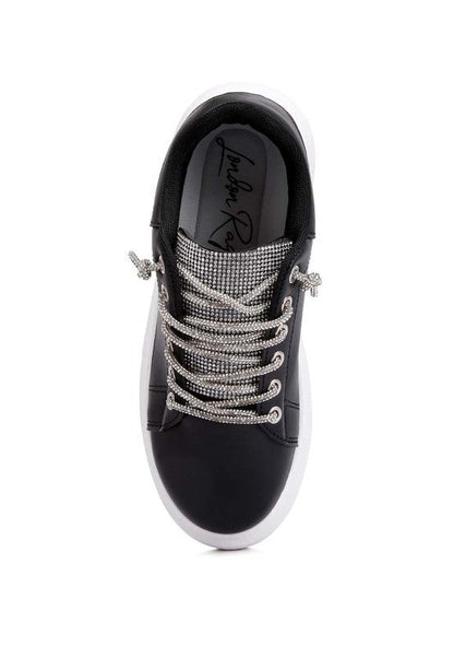 Jaxen Rhinestones Lace Up Sneakers by Rag Company | Fleurcouture