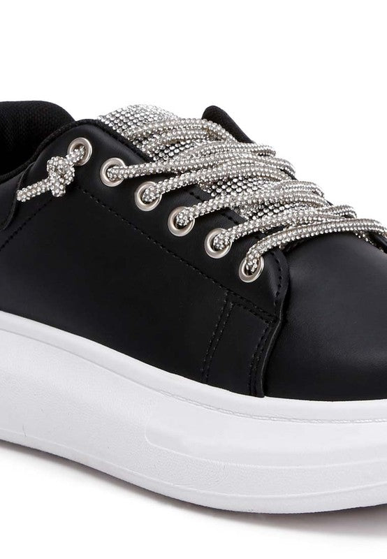 Jaxen Rhinestones Lace Up Sneakers by Rag Company | Fleurcouture