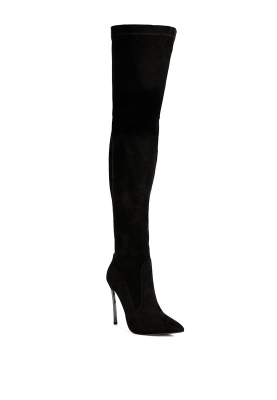 Jaynetts Stretch Suede Micro High Knee Boots Black 6 by Rag Company | Fleurcouture