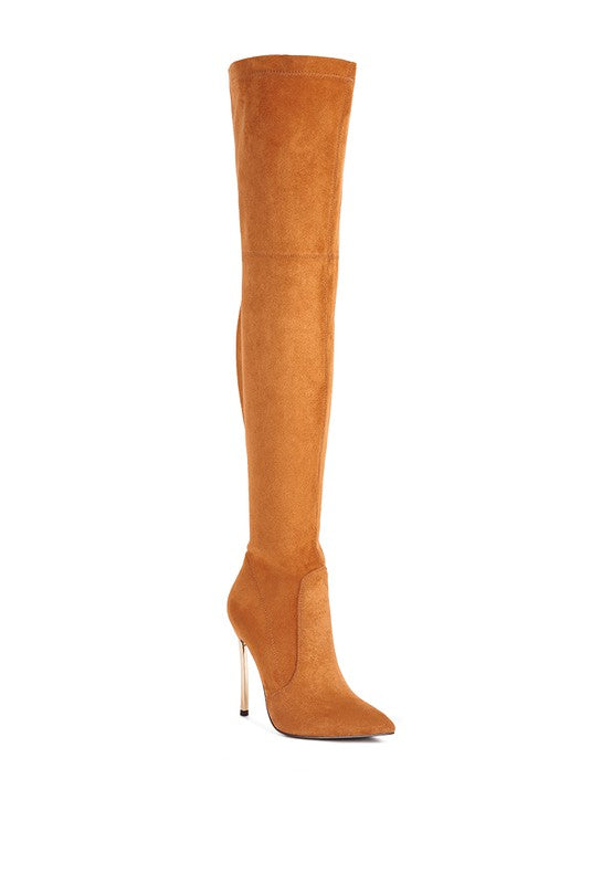 Jaynetts Stretch Suede Micro High Knee Boots Tan 6 by Rag Company | Fleurcouture