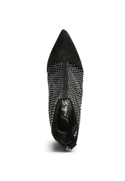 Jazz Rhinestone Embellished Mesh Stiletto Boots Black by Rag Company | Fleurcouture