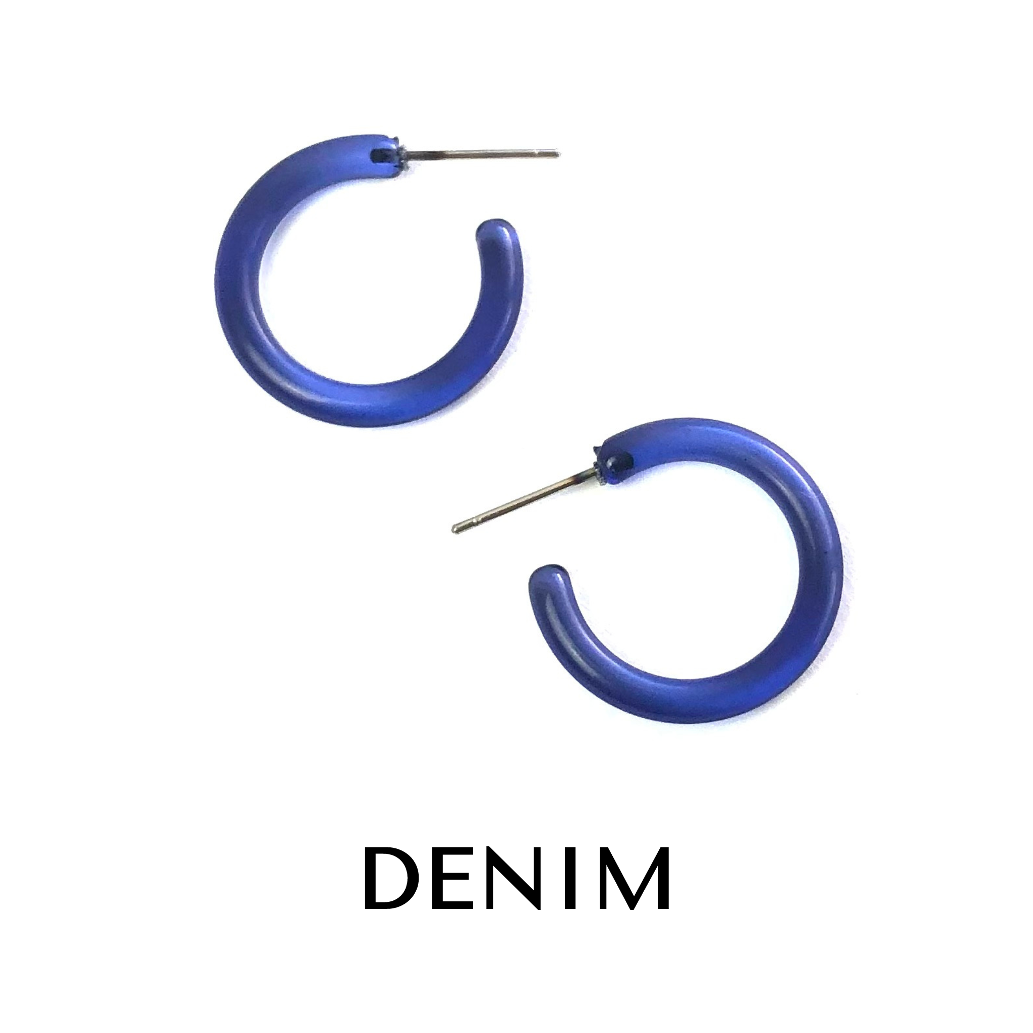 Jelly Tube Hoop Earrings - 1" Small Denim Tube Hoops by Leetie Lovendale | Fleurcouture