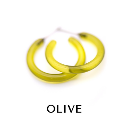 Jelly Tube Hoop Earrings - 1" Small Olive Tube Hoops by Leetie Lovendale | Fleurcouture