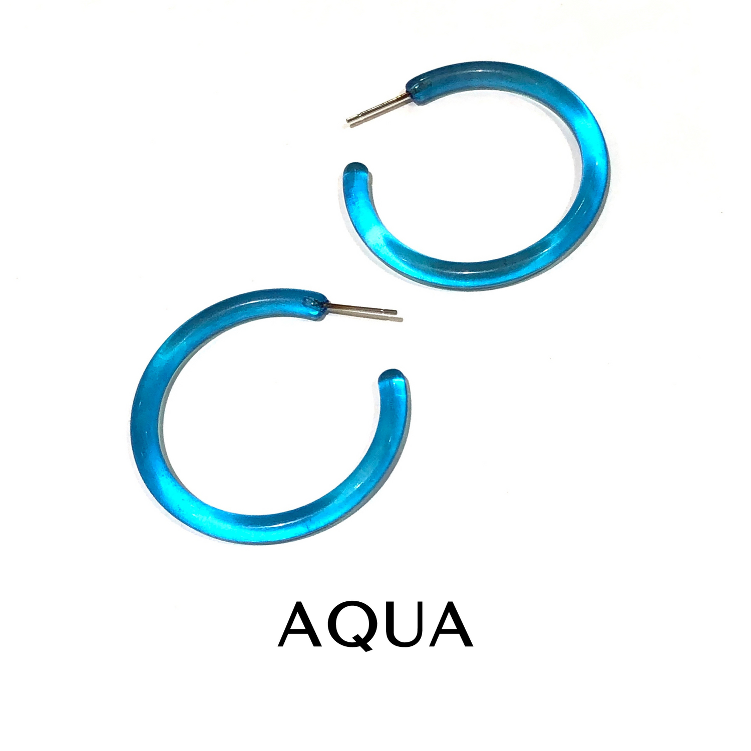 Jelly Tube Hoop Earrings - Large 1.5" Aqua Blue Large Tube Hoops by Leetie Lovendale | Fleurcouture