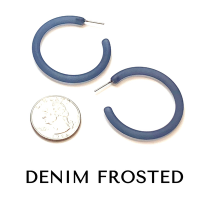 Jelly Tube Hoop Earrings - Large 1.5" Denim Frosted Large Tube Hoops by Leetie Lovendale | Fleurcouture