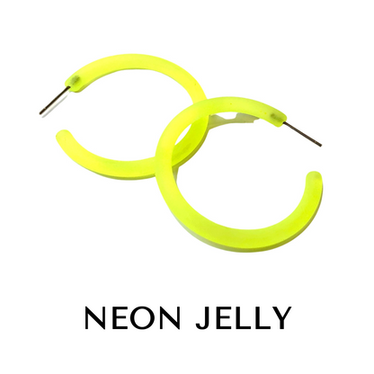 Jelly Tube Hoop Earrings - Large 1.5" Neon Yellow Frosted Large Tube Hoops by Leetie Lovendale | Fleurcouture