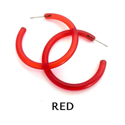 Jelly Tube Hoop Earrings - Large 1.5" Red Large Tube Hoops by Leetie Lovendale | Fleurcouture