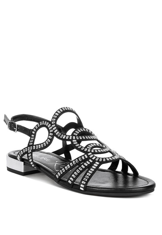 Jisters Cut Out Detail Rhinestone Flat Sandals Black US-5 / UK-3 / EU-36 by Rag Company | Fleurcouture