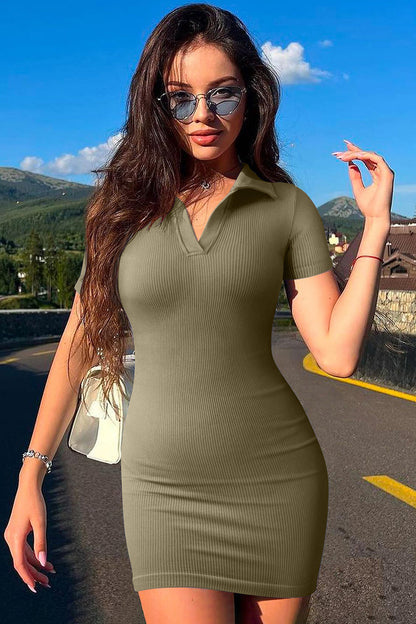 Johnny Collar Short Sleeve Active Dress Khaki S Women&