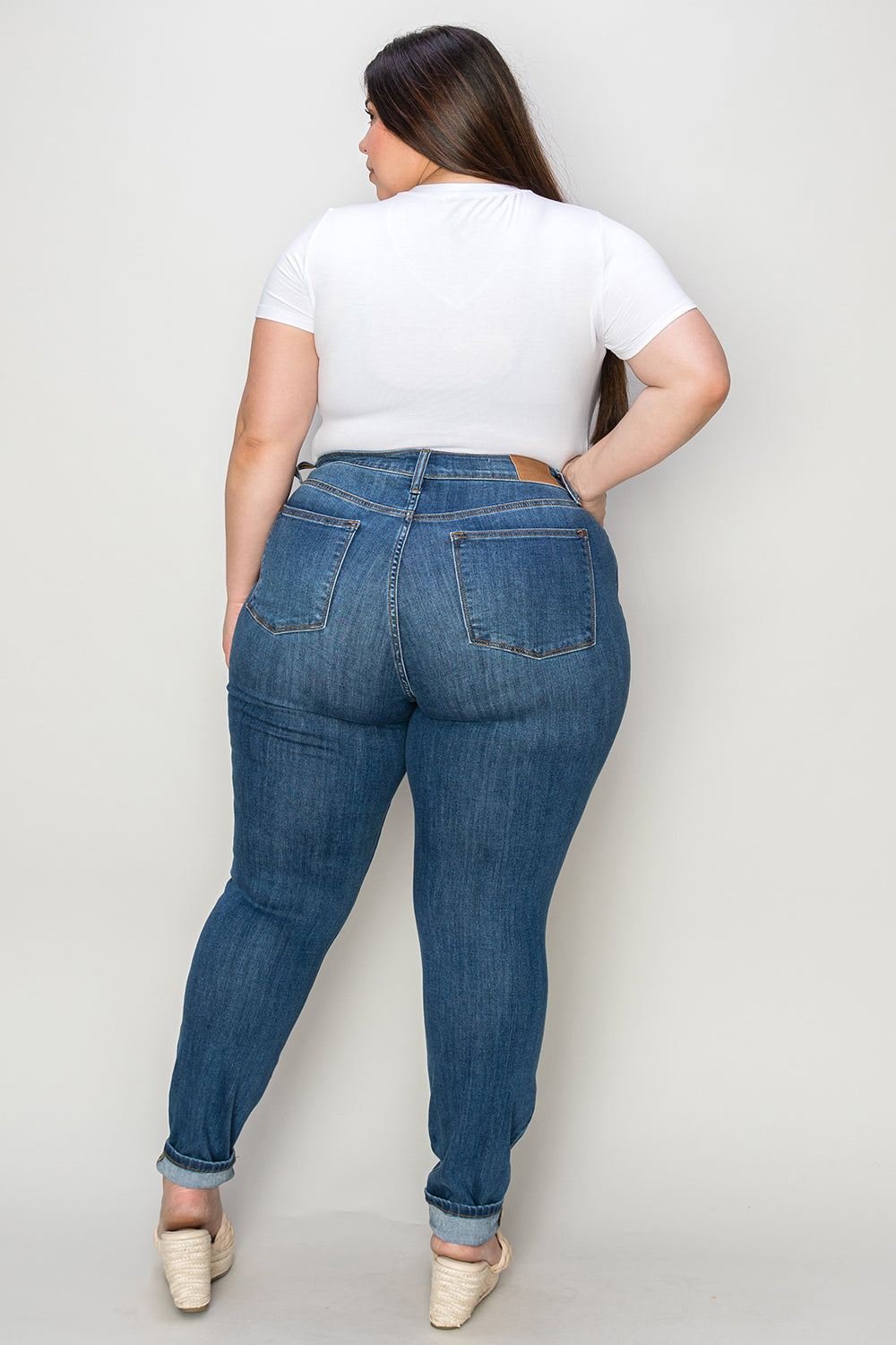 Judy Blue Full Size Cuffed Hem Low Waist Skinny Jeans Medium Plus Size by Trendsi | Fleurcouture