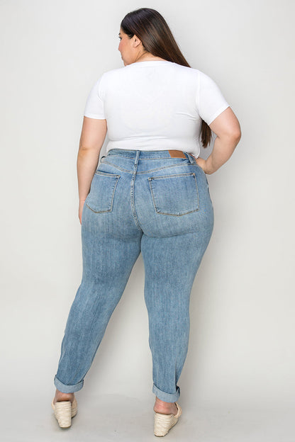 Judy Blue Full Size Cuffed Hem Low Waist Slim Jeans Medium Plus Size by Trendsi | Fleurcouture