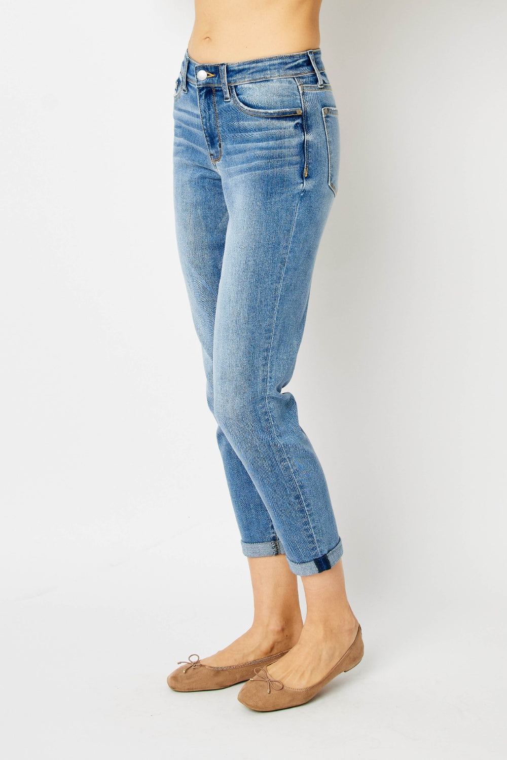 Judy Blue Full Size Cuffed Hem Low Waist Slim Jeans Medium Plus Size by Trendsi | Fleurcouture