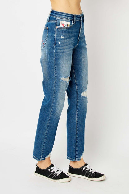 Judy Blue Full Size Distressed Boyfriend Fit Jeans Medium Women&