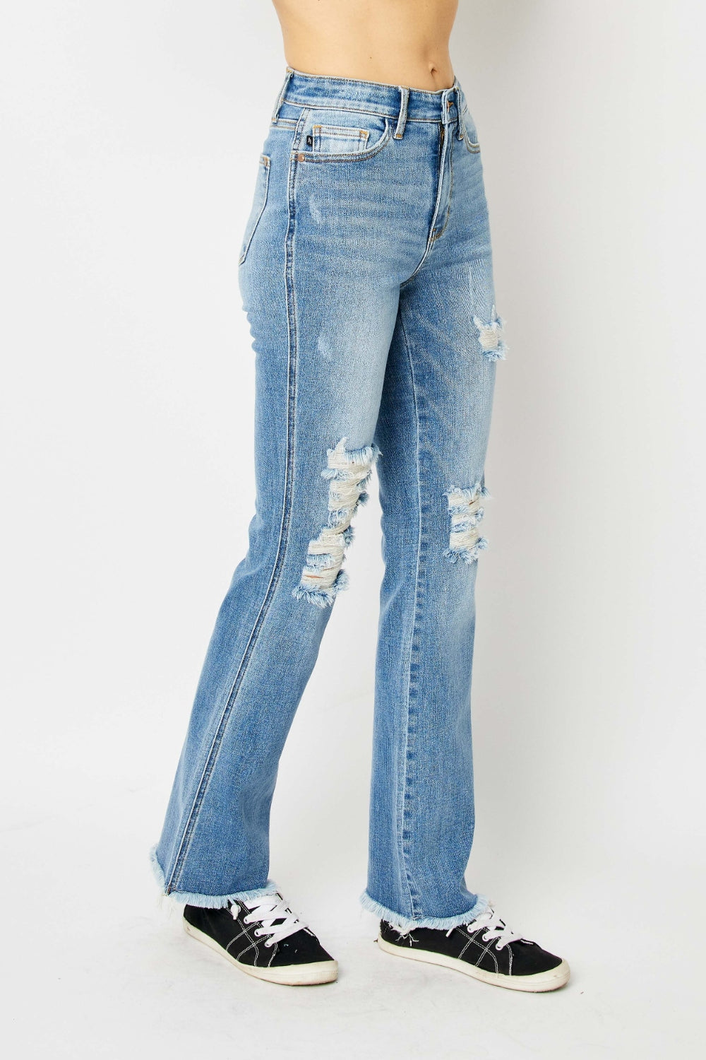 Judy Blue Full Size Distressed Raw Hem Bootcut Jeans Medium Women&