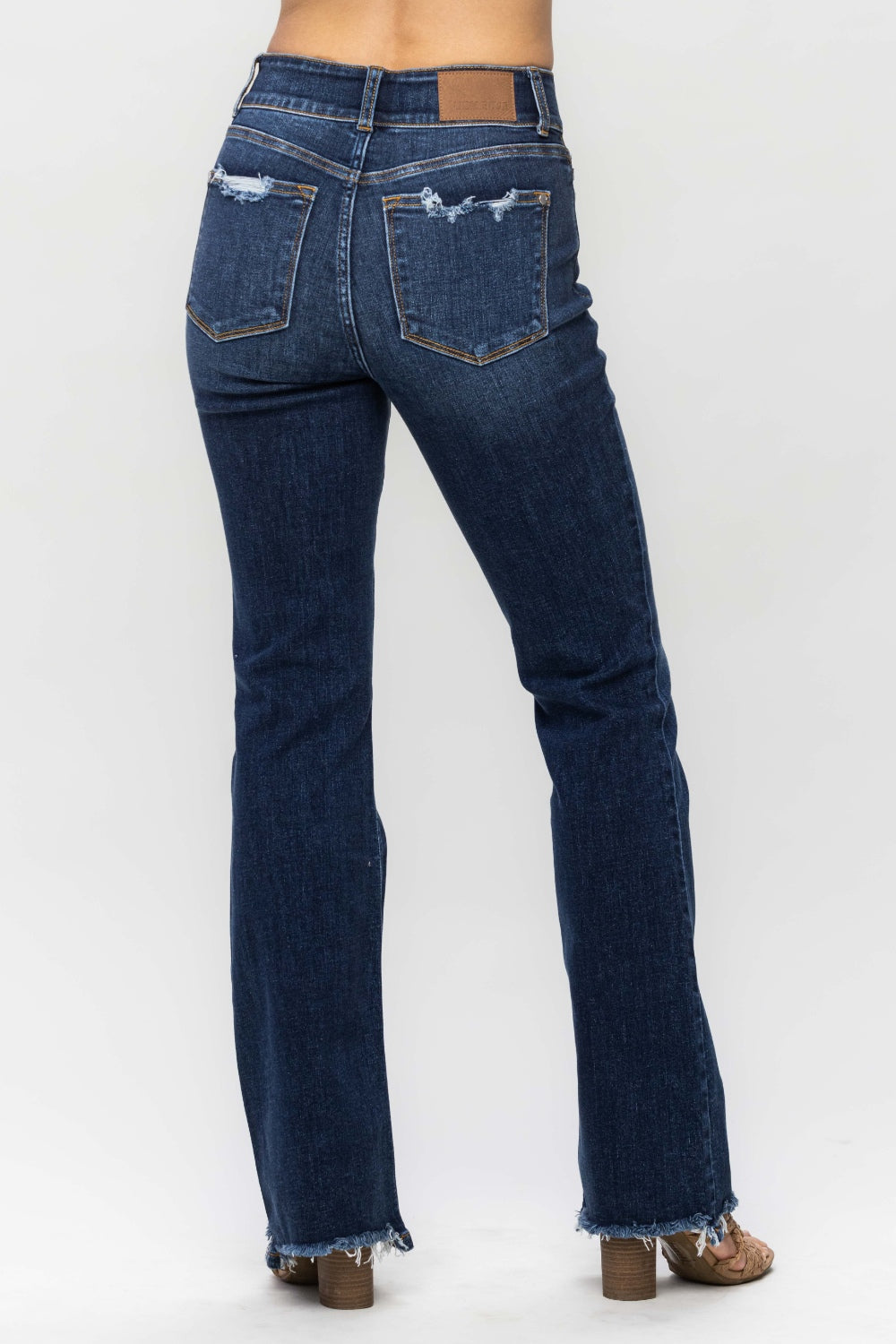 Judy Blue Full Size Frayed Hem Bootcut Jeans Dark Women&