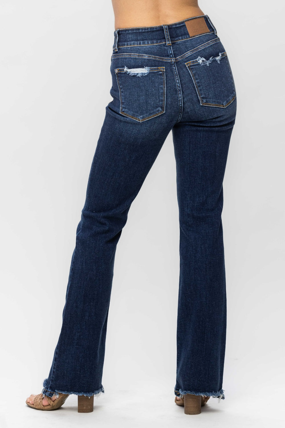 Judy Blue Full Size Frayed Hem Bootcut Jeans Dark Women&