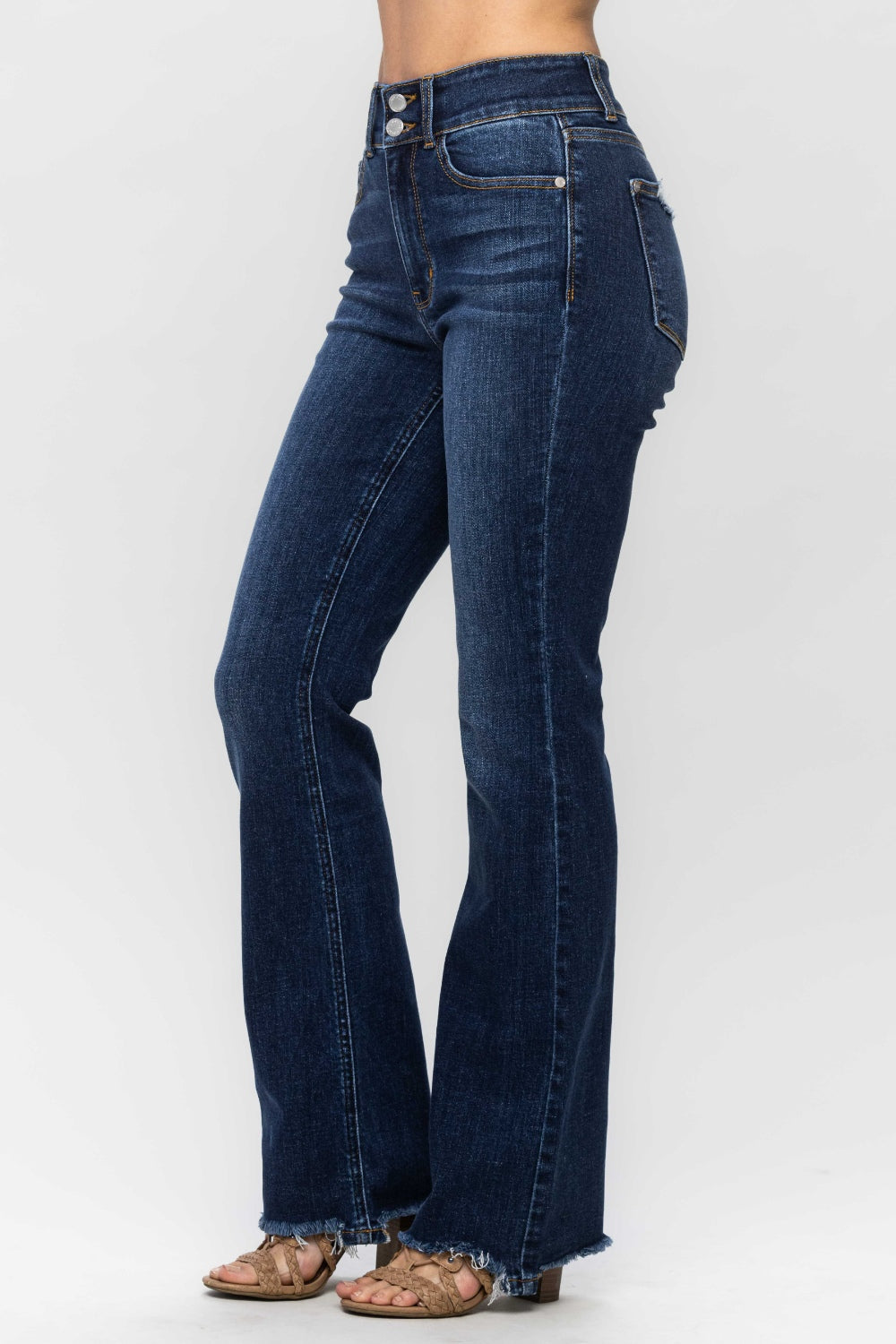 Judy Blue Full Size Frayed Hem Bootcut Jeans Dark Women&