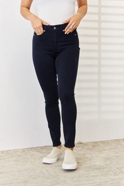 Judy Blue Full Size Garment Dyed Tummy Control Skinny Jeans NAVY 0 by Trendsi | Fleurcouture