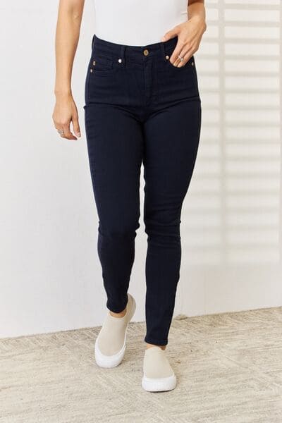 Judy Blue Full Size Garment Dyed Tummy Control Skinny Jeans NAVY by Trendsi | Fleurcouture