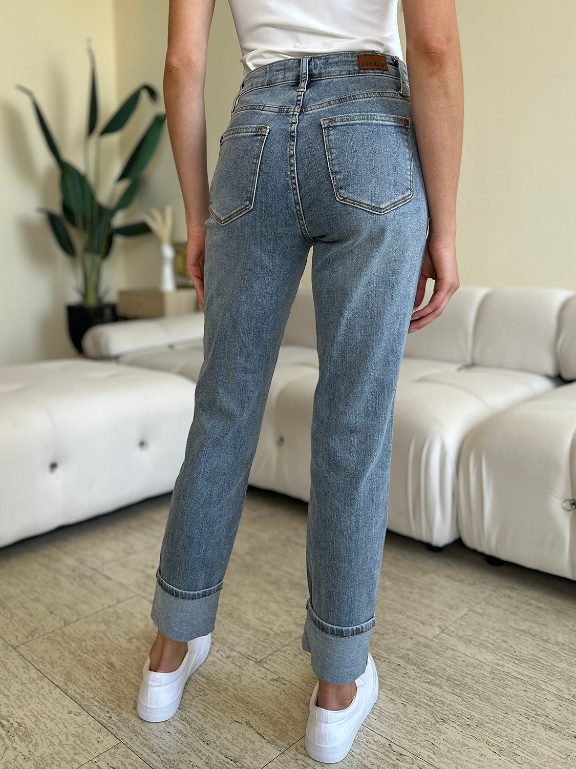 Judy Blue Full Size High Waist Cuff Hem Jeans Medium Jeans by Trendsi | Fleurcouture