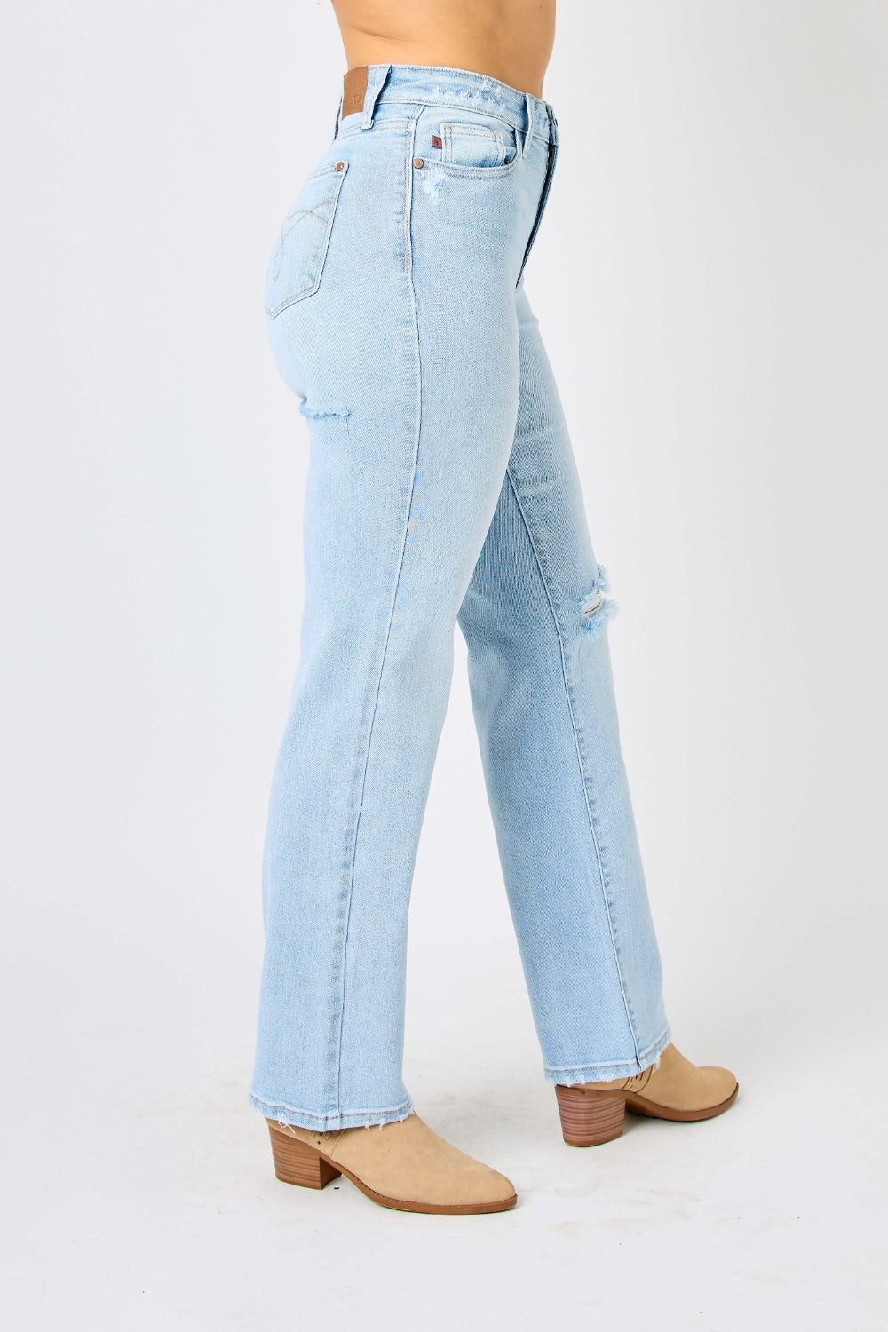 Judy Blue Full Size High Waist Distressed Straight Jeans Light Jeans by Trendsi | Fleurcouture