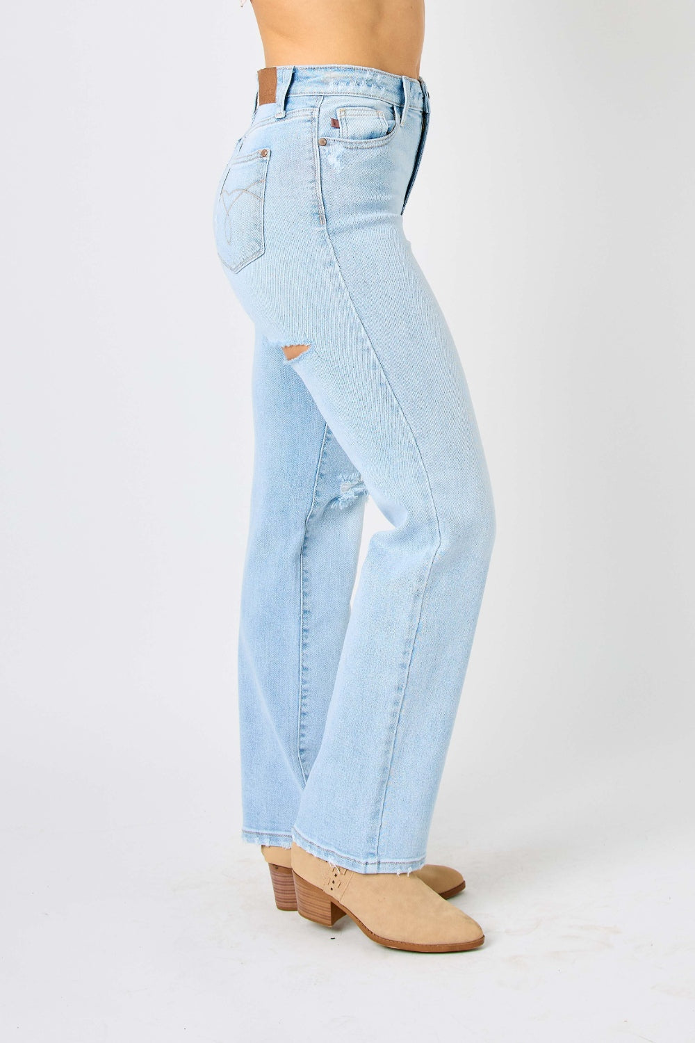 Judy Blue Full Size High Waist Distressed Straight Jeans Light Jeans by Trendsi | Fleurcouture