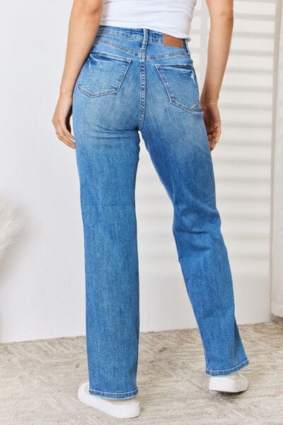 Judy Blue Full Size High Waist Distressed Straight-Leg Jeans Medium by Trendsi | Fleurcouture