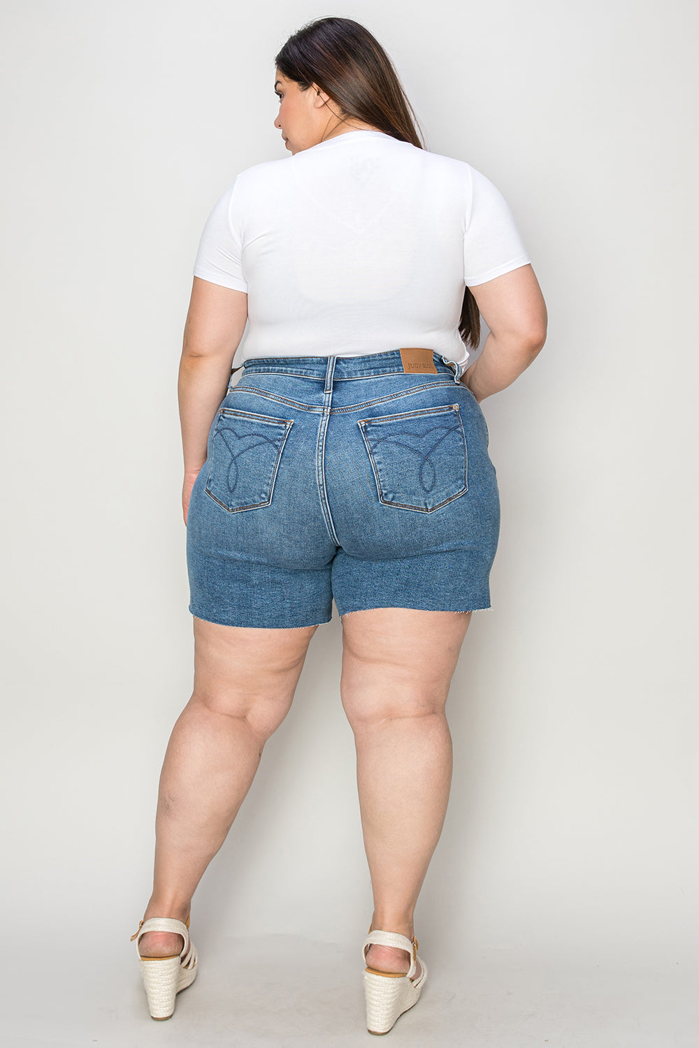 Judy Blue Full Size High Waist Slim Denim Shorts Medium Plus Size by Trendsi | Fleurcouture