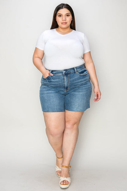 Judy Blue Full Size High Waist Slim Denim Shorts Medium Plus Size by Trendsi | Fleurcouture