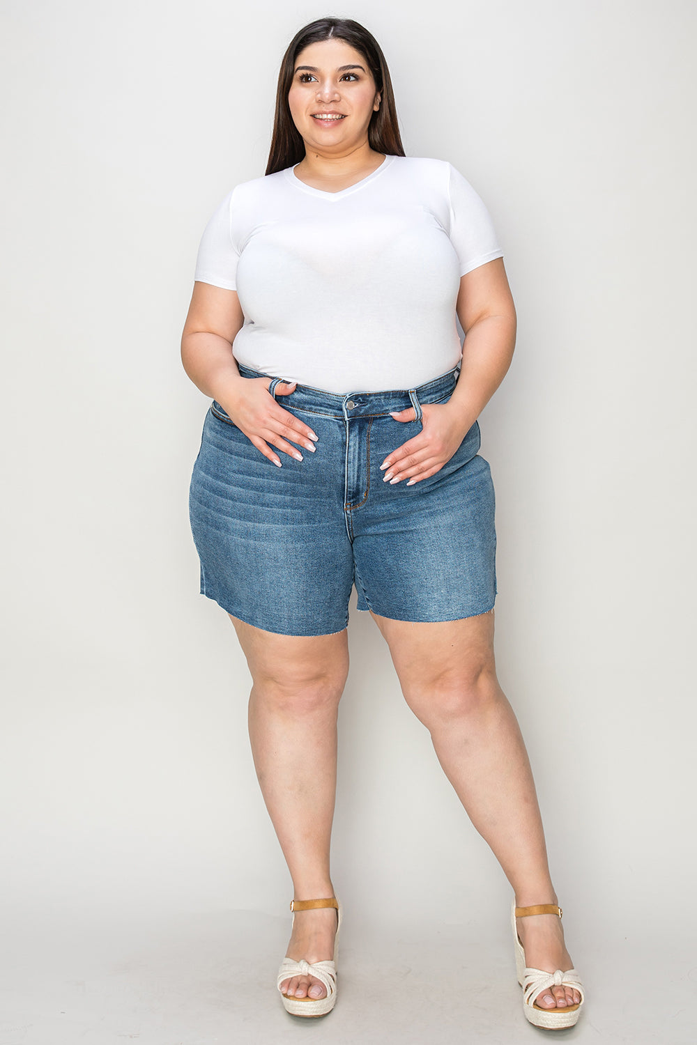 Judy Blue Full Size High Waist Slim Denim Shorts Medium S Plus Size by Trendsi | Fleurcouture