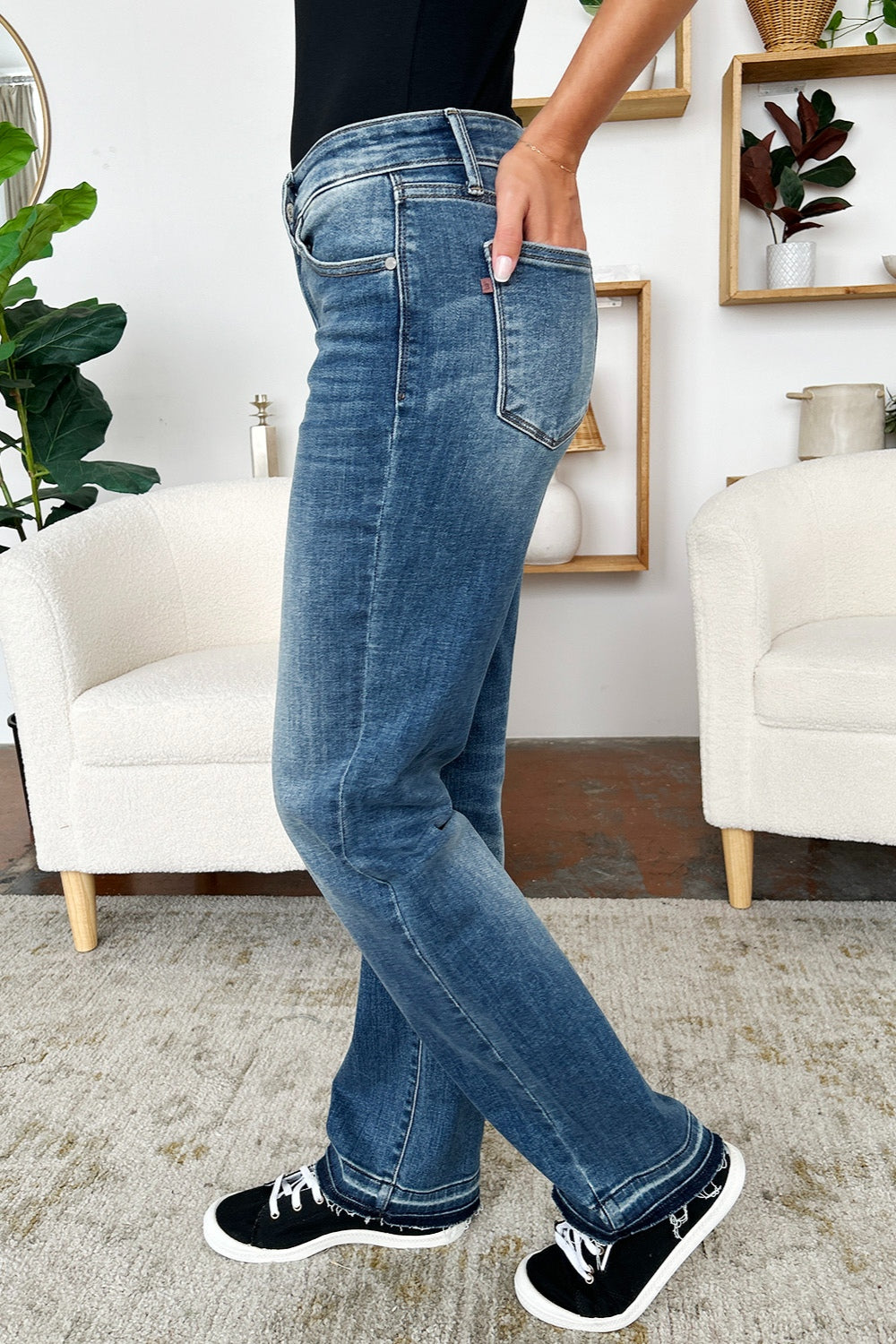 Judy Blue Full Size Mid Rise Release Hem Jeans Dark Women&