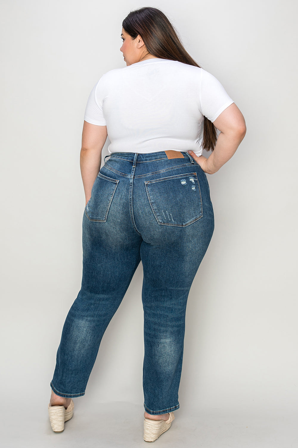 Judy Blue Full Size Tummy Control High Waist Slim Jeans Dark Jeans by Trendsi | Fleurcouture