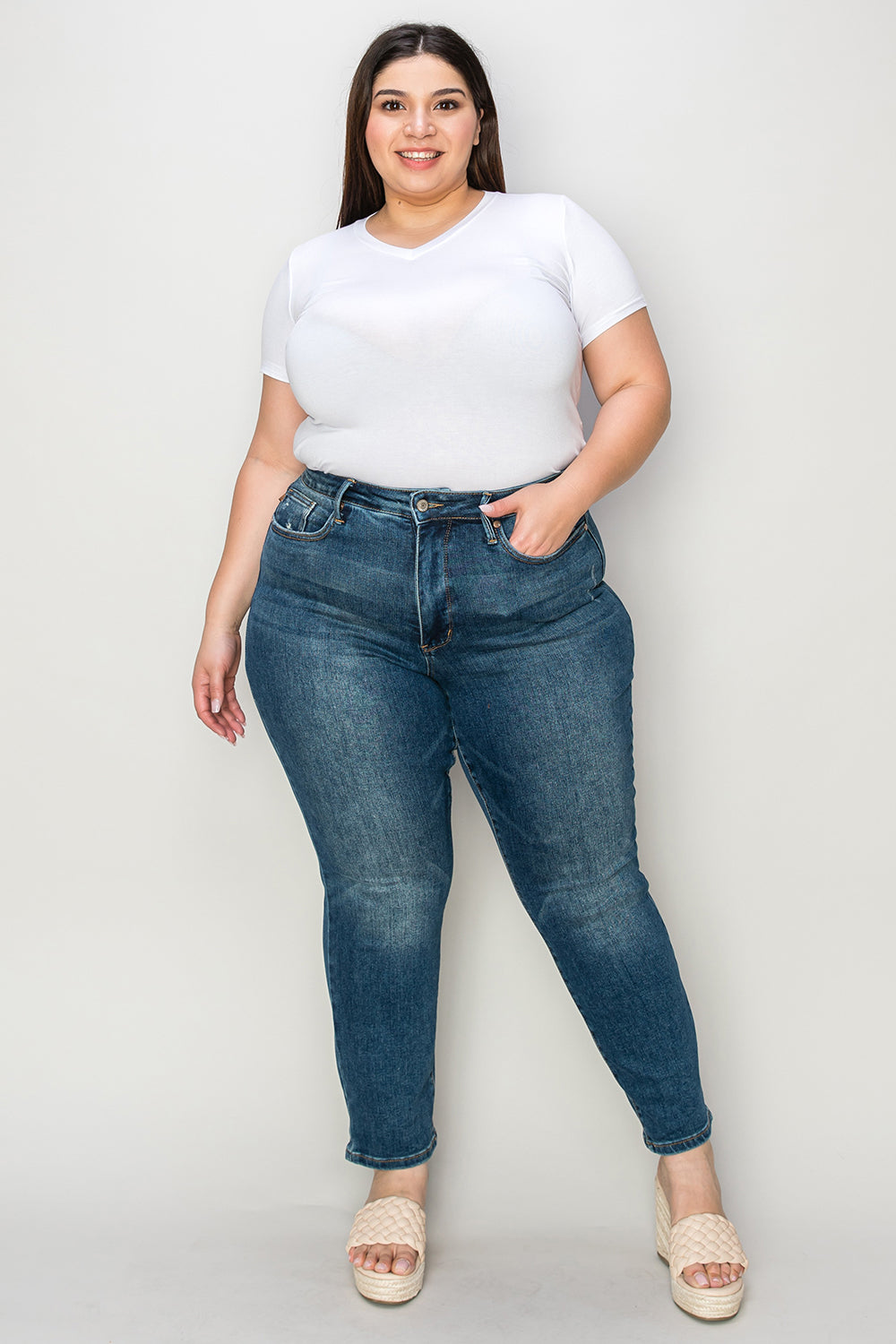 Judy Blue Full Size Tummy Control High Waist Slim Jeans Dark Jeans by Trendsi | Fleurcouture