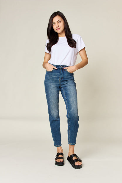 Judy Blue Full Size Tummy Control High Waist Slim Jeans Dark Jeans by Trendsi | Fleurcouture