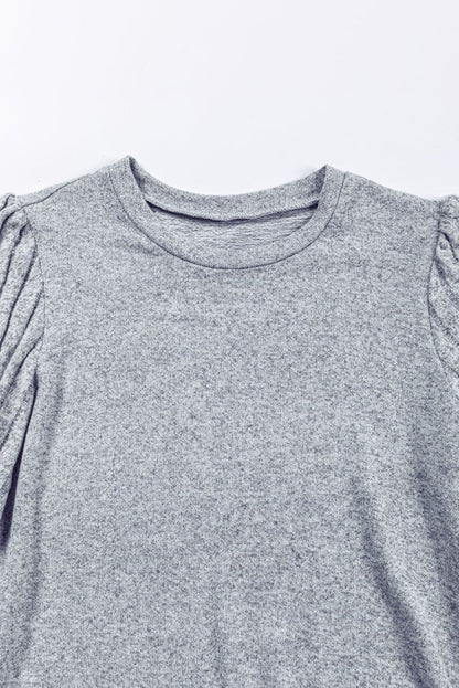 Jungle Green Contrast Ribbed Bishop Sleeve Top 95%Polyester+5%Elastane Tops by Fleurcouture | Fleurcouture