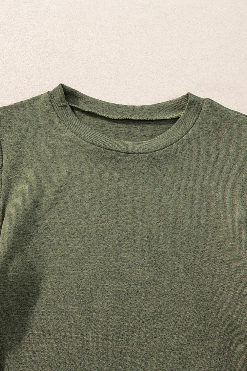 Jungle Green Contrast Ribbed Bishop Sleeve Top 95%Polyester+5%Elastane Tops by Fleurcouture | Fleurcouture