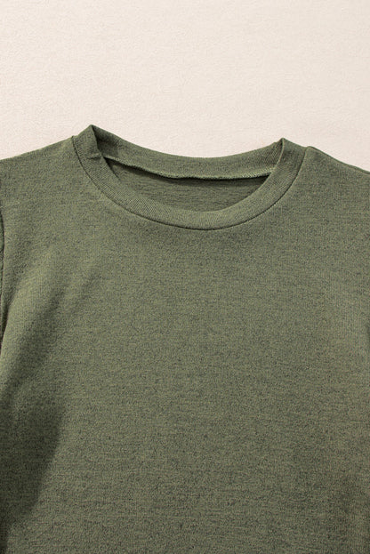 Jungle Green Contrast Ribbed Bishop Sleeve Top 95%Polyester+5%Elastane Tops by Fleurcouture | Fleurcouture