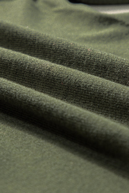 Jungle Green Contrast Ribbed Bishop Sleeve Top 95%Polyester+5%Elastane Tops by Fleurcouture | Fleurcouture