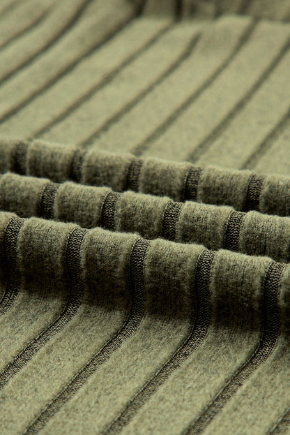 Jungle Green Ribbed Knit High Neck Loose Top and Pants Set Jungle Green 95%Polyester+5%Elastane Two Piece Sets by Fleurcouture | Fleurcouture