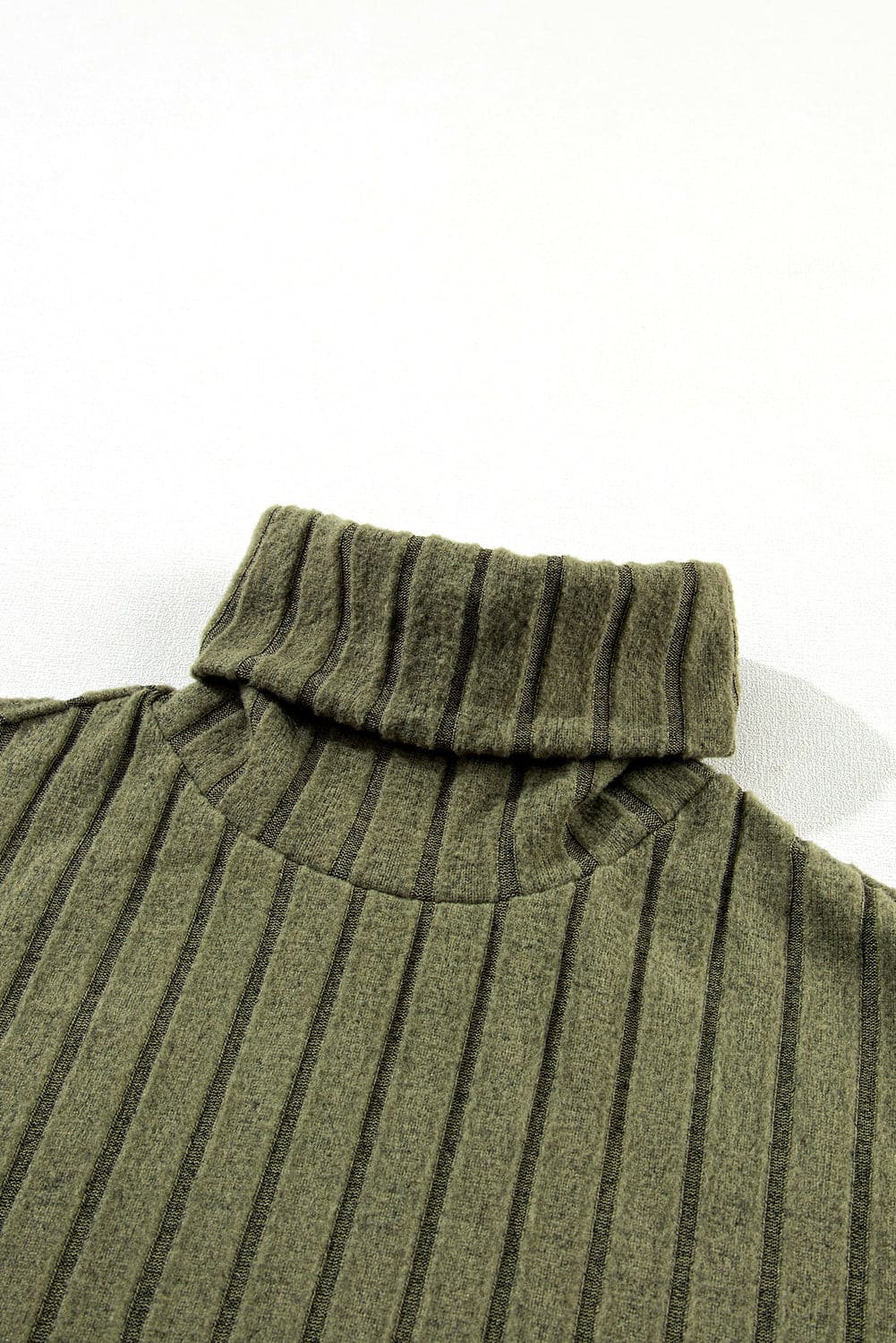 Jungle Green Ribbed Knit High Neck Loose Top and Pants Set Jungle Green 95%Polyester+5%Elastane Two Piece Sets by Fleurcouture | Fleurcouture