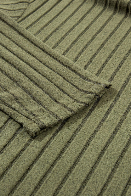 Jungle Green Ribbed Knit High Neck Loose Top and Pants Set Jungle Green 95%Polyester+5%Elastane Two Piece Sets by Fleurcouture | Fleurcouture