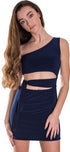 JUNIORS ONE SHOULDER TIE SIDE DRESS Navy S by Cheryl Creations | Fleurcouture