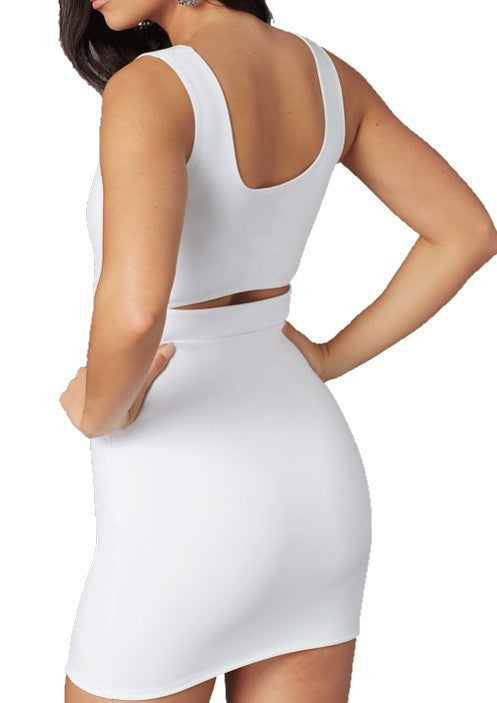 JUNIORS SLIT-BACK DRESS White S by Cheryl Creations | Fleurcouture