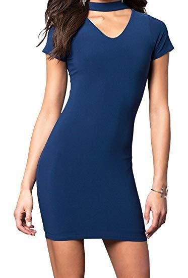 JUNIORS V-NECK PARTY DRESS WITH CHOKER NECKLINE Royal Blue S by Cheryl Creations | Fleurcouture