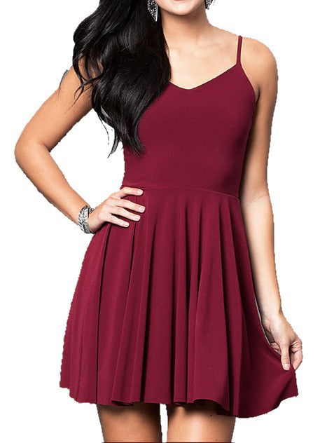 JUNIORS V-NECK PARTY DRESS WITH STRAPPY BACK Burgundy S by Cheryl Creations | Fleurcouture